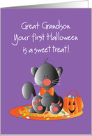 First Halloween for Great Grandson, Kitty with Sweet Treat Candy card