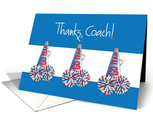 Thanks to Cheer Coach with Trio of Megaphones and Pom-Poms card