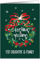 Hand Lettered Christmas for Daughter & Family, Wreath with Red Bow card