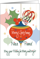 Hand Lettered Christmas for Niece & Fiance, Holly Decorated Ornament card