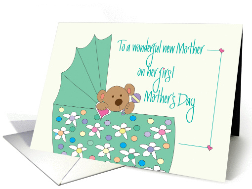 Mother's Day for New Mother, Bear in Floral Bassinette card (1267748)