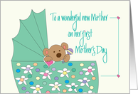 Mother’s Day for New Mother, Bear in Floral Bassinette card
