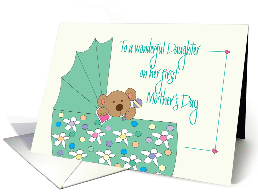 First Mother's Day for Daughter, Bear in Floral Bassinette card
