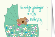 First Mother’s Day for Granddaughter, Bear in Floral Bassinette card