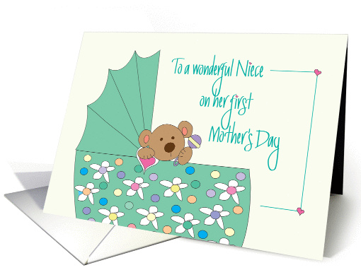 First Mother's Day for Niece, Bear in Floral Bassinette card (1267758)