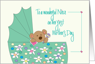 First Mother’s Day for Niece, Bear in Floral Bassinette card