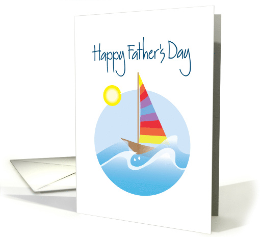 Father's Day for Sailor with Sailboat on Waves in Sunlight card