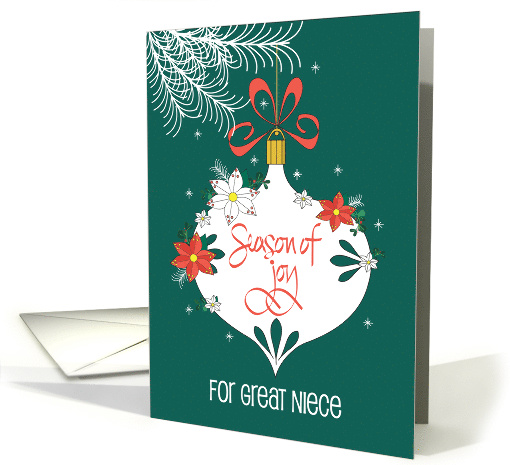 Hand Lettered Christmas for Great Niece, Decorated Ornament & Bow card