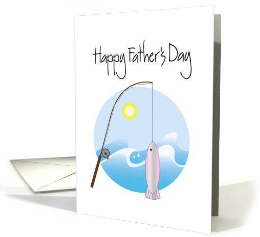 Father's Day for Fisherman, Fishing Pole, Rainbow Trout & Waves card