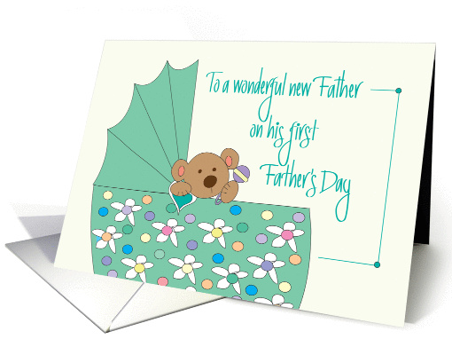 First Father's Day for New Father, Bear in Green Bassinette card