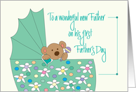 First Father’s Day for New Father, Bear in Green Bassinette card