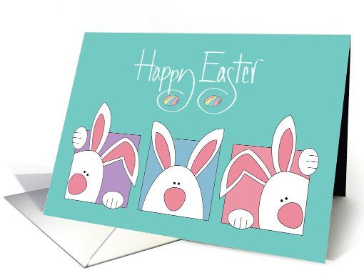 Hand Lettered Three Easter Bunnies Peek-a-Boo Happy Easter to You card