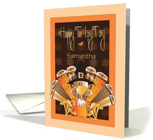 Hand Lettered Thanksgiving Decorated Turkey Day with Custom Name card