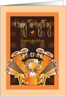 Hand Lettered Thanksgiving Decorated Turkey Day with Custom Name card