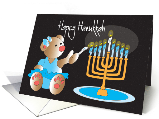 Hanukkah for Kids, Bear in Bow Lighting Menorah Candles card (1271582)