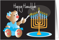 Hanukkah for Kids, Bear in Bow Lighting Menorah Candles card