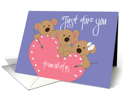 Valentines from all of us, Trio of Bears Painting Pink Heart card