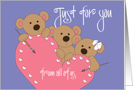 Valentines from all of us, Trio of Bears Painting Pink Heart card