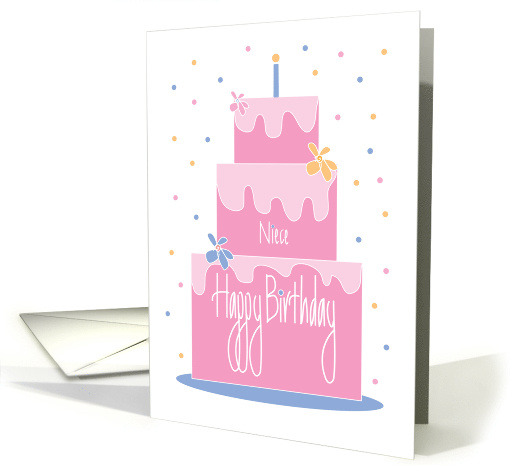 Birthday for Niece, Layered Pink Floral Cake with Confetti card