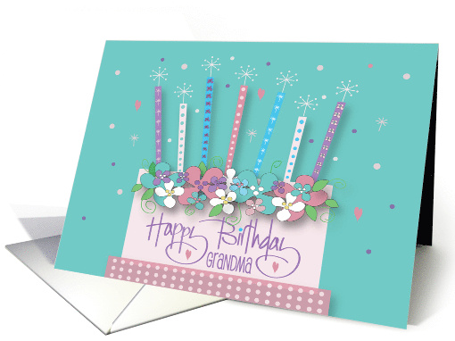 Hand Lettered Birthday for Grandma Floral Decorated Cake card