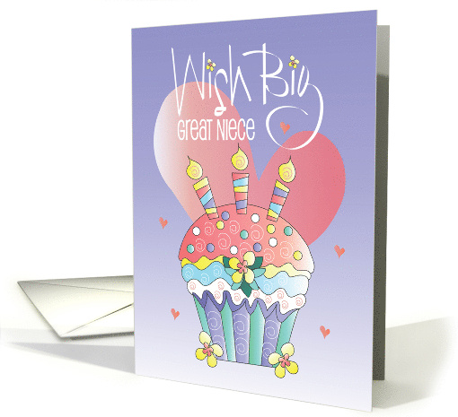 Hand Lettered Birthday for Great Niece Wish Big Birthday Cupcake card