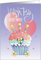 Hand Lettered Birthday for Great Niece Wish Big Birthday Cupcake card