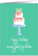 Birthday for very special Step Mother, Cake on Cake Platter card