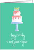 Birthday to very special Neighbor, Cake on Cake Platter card