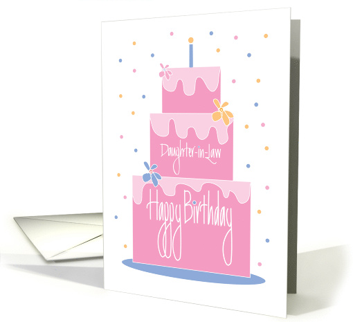 Birthday for Daughter in Law, Layered Pink Cake with Flowers card