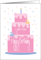 Birthday for Great Niece, Layered Pink Cake with Flowers card