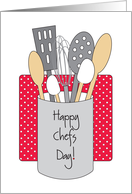 Happy Chefs Day, With Variety of Cooking Utensils and Polka Dots card