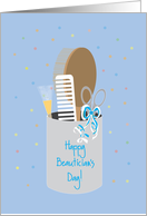 Happy Beautician’s Day, With Comb, Brush and Scissors card