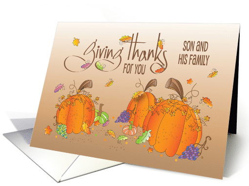 Hand Lettered Thanksgiving Son & Family Pumpkins and Fall Leaves card