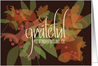 Hand Lettered Thanksgiving Grateful for Grandparents with Fall Leaves card