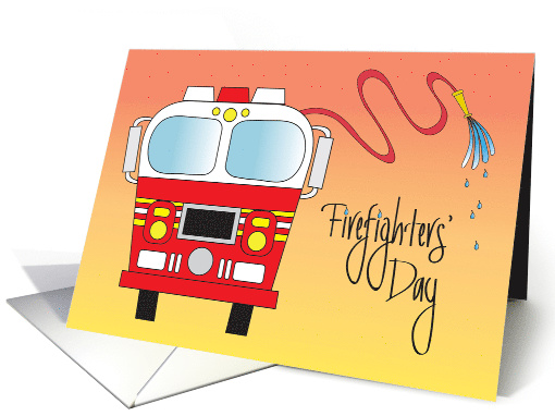 Hand Lettered Firefighters' Day, with Fire Truck, Fire... (1279130)