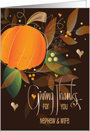 Thanksgiving Giving Thanks Fall Leaves and Pumpkin for Nephew & Wife card