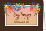 Hand Lettered Thanksgiving for Grandson & Wife with Fall Floral Leaves card