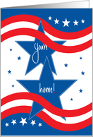 You’re Home from Military Service, Blue Stars & Red & White Stripes card