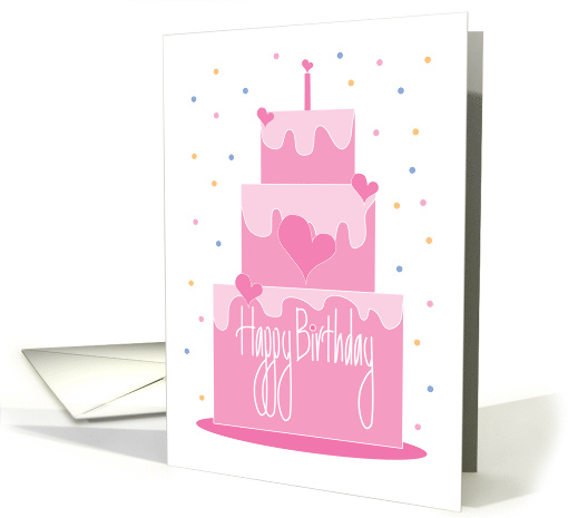 Valentine's Birthday, with Layered Cake, Confetti and Hearts card