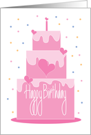 Valentine’s Birthday, with Layered Cake, Confetti and Hearts card