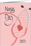 Hand Lettered Nurses Day 2025 Pink Stethoscope with Characteristics card
