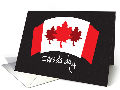 Canada Day, with Red and White Banner and Red Maple Leaves card