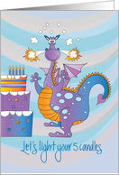 Birthday for 5 Year Old, Dragon Lighing 5 Birthday Cake Candles card