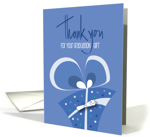 Thank you for Your Graduation Gift, Blue Gift with Rolled Diploma card