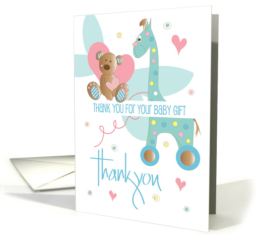 Thank you for Your Baby Shower Gift Giraffe and Bear with Hearts card