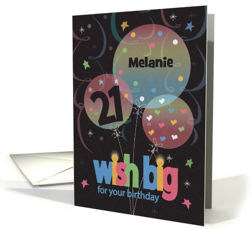 Birthday for 21 Year Old, Wish Big Balloon Trio with Custom Name card