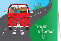 Moving out on Your Own, For Guy, Red Car & Guy Belongings card