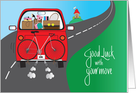 Good Luck with Move, For Girl, Red Car & Girl Belongings card