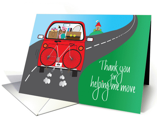 Thank you for Helping with Move, For Girl, Red Car with Boxes card