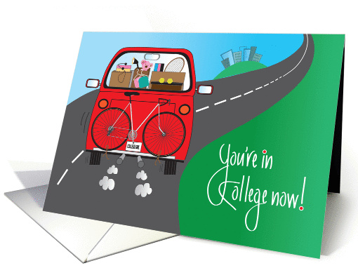 Congratulations on College Acceptance, for Girl, Red Car & Boxes card